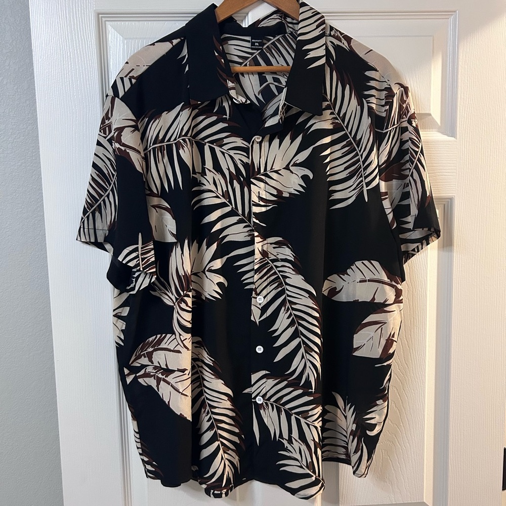 SHEIN Black and Cream Tropical Leaf Shirt